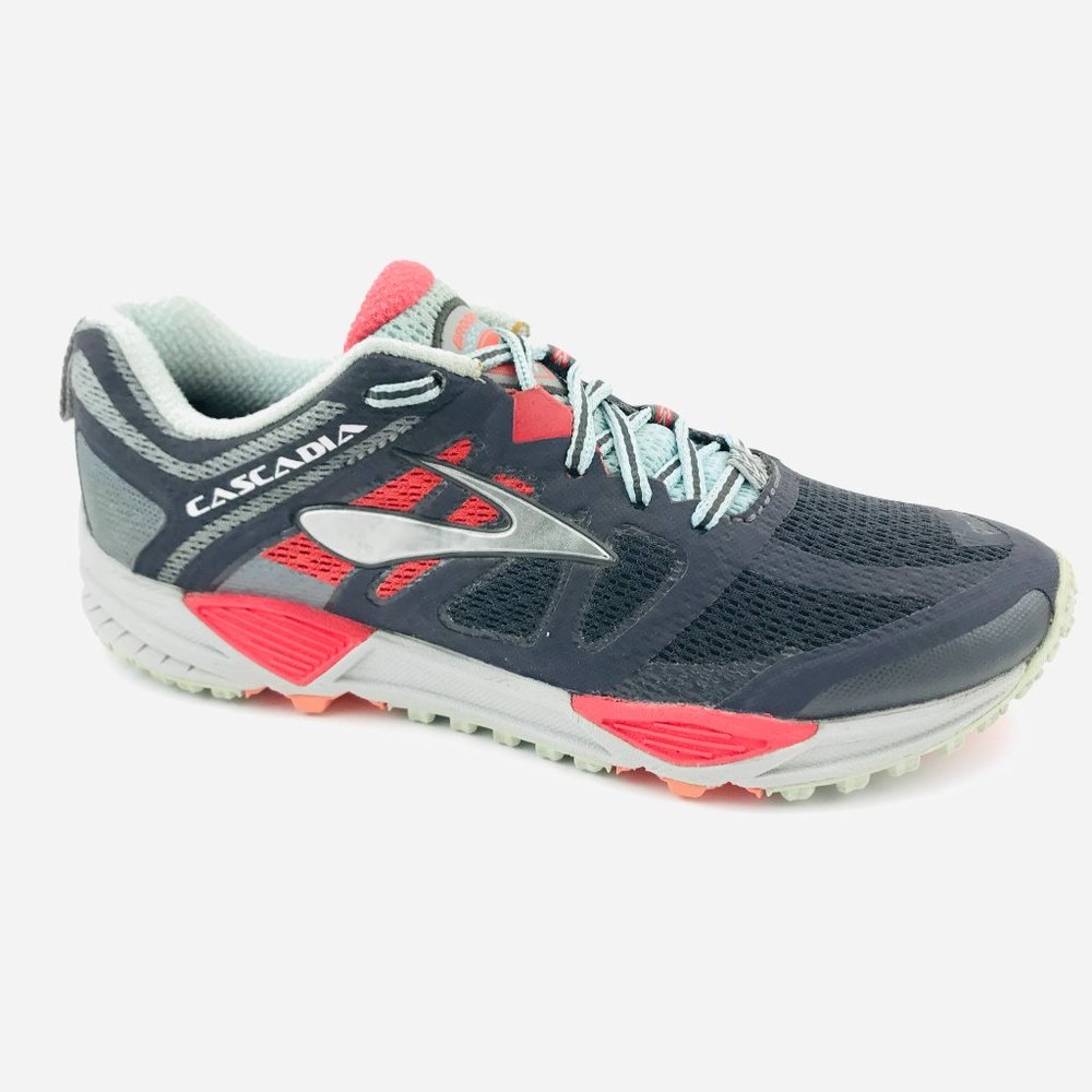 Brooks Cascadia 11 Womens Hiking Trail Running Shoes Sz 6 B Gray Blue Pink EUC